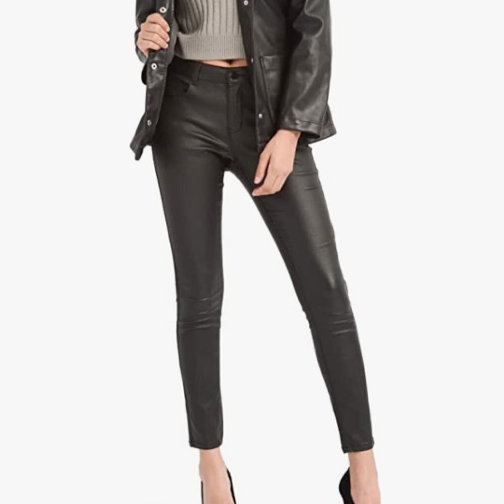 Faux Leather Pants, Skinny Stretch Pants w/ Pockets, Work Casual Pants, Size MD